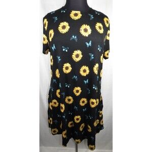 Riley & James Sunflower Butterfly Print Short Sleeve Dress With Pockets 3X